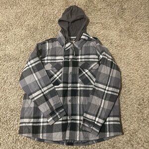 Vintage OP Charcoal and Light Gray Checkered Hooded Jacket